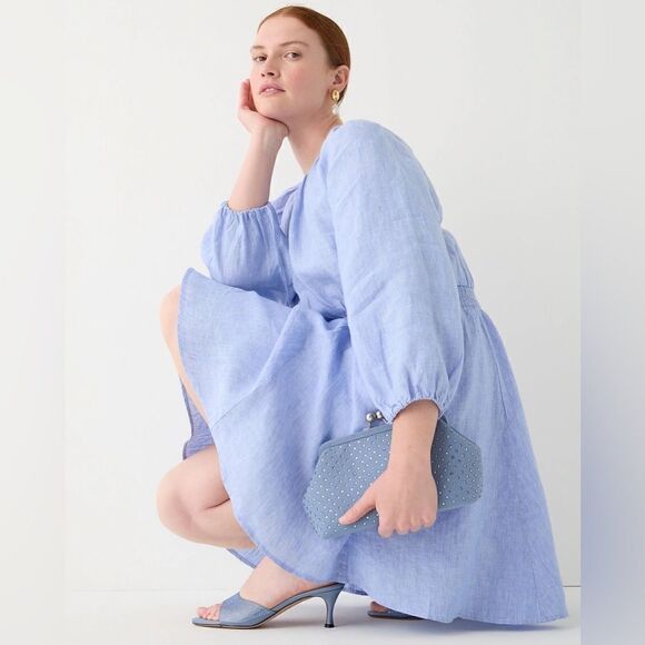 J Crew Palermo Linen Smock Waist Dress NWT - Picture 2 of 12